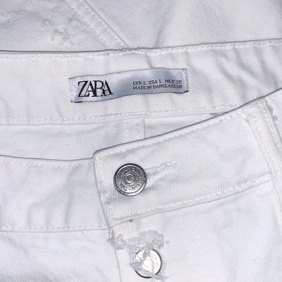 ZARA Ripped Frayed Hem Button Front High Waist Denim Mini Skirt in White - Picture 9 of 11